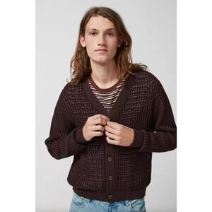 Urban Outfitters BDG Men's Knit Cardigan Brown Medium Crochet Boho Indie Beach
